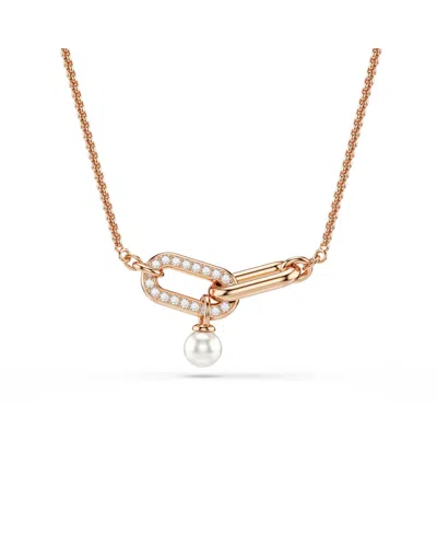 Swarovski Constella Pave Crystal Link & Faux Pearl Pendant Necklace, 14.87-18.87 In Gold