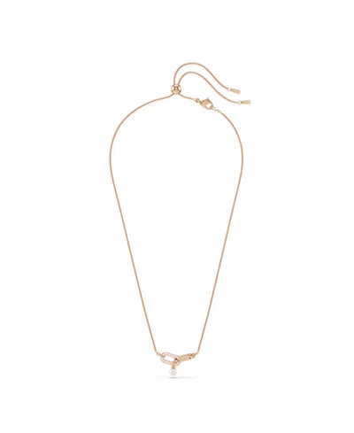 Swarovski Constella Pave Crystal Link & Faux Pearl Pendant Necklace, 14.87-18.87 In Gold