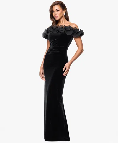 Xscape Petite Off-shoulder Long Dress In Black