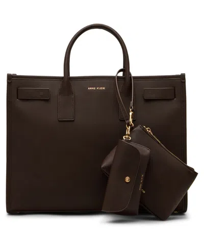 Anne Klein Women's 3 Piece Work Tote Bag Gift Set In Brown