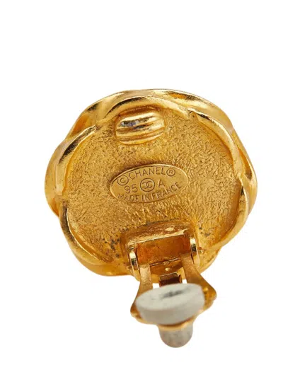 Pre-owned Chanel 1995 Gold Plated And Acrylic Cc Hexagon Clip On Earrings Costume Earrings