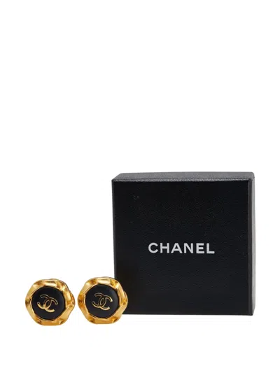 Pre-owned Chanel 1995 Gold Plated And Acrylic Cc Hexagon Clip On Earrings Costume Earrings