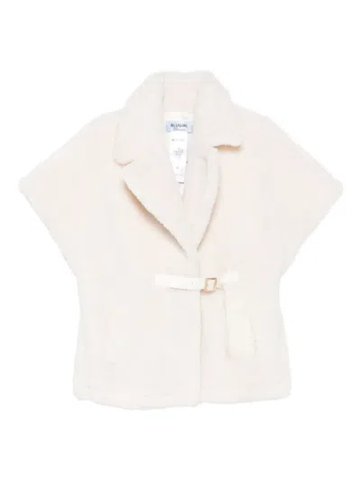 Blugirl Plush Textured Belted Jacket With Wide Collar In White