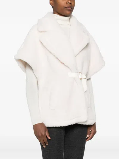 Blugirl Plush Textured Belted Jacket With Wide Collar In White