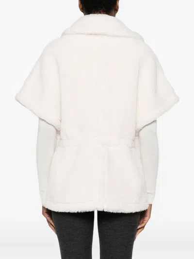 Blugirl Plush Textured Belted Jacket With Wide Collar In White
