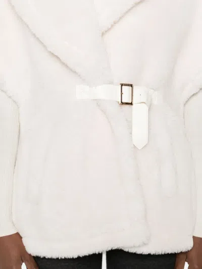 Blugirl Plush Textured Belted Jacket With Wide Collar In White
