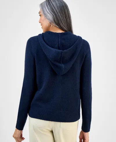 Style & Co Petite Luxsoft Full-zip Hoodie Sweater,, Macy's Exclusive In Blue