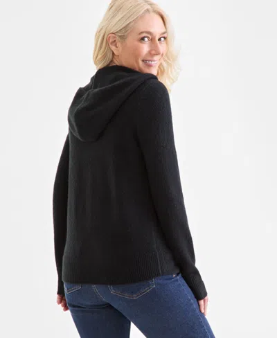 Style & Co Petite Luxsoft Full-zip Hoodie Sweater,, Macy's Exclusive In Black