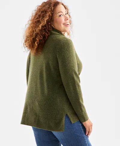Style & Co Plus Size Johnny Collar Luxsoft Sweater, Macy's Exclusive In Green