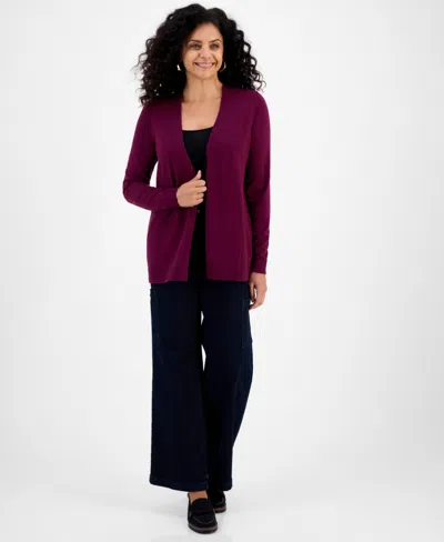 Style & Co Petite Open-front Cardigan, Macy's Exclusive In Purple