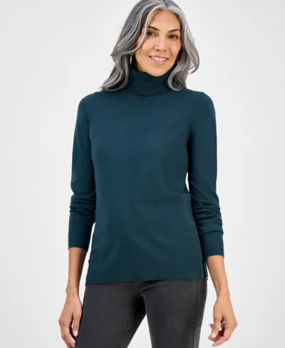 Style & Co Women's Long-sleeve Turtleneck Sweater, Created For Macy's In Green