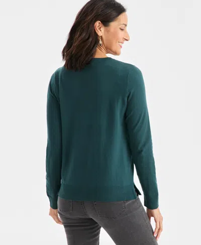 Style & Co Petite Ribbed Cable Crewneck Sweater, Macy's Exclusive In Green