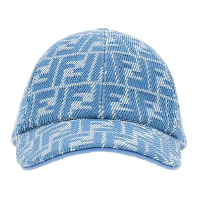 Fendi Ff Jacquard Denim Baseball Cap In Blue