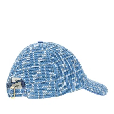 Fendi Ff Jacquard Denim Baseball Cap In Blue