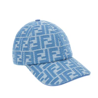 Fendi Ff Jacquard Denim Baseball Cap In Blue