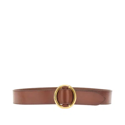Saint Laurent Leather Belt With Rounded Buckle In Brown