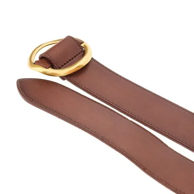 Saint Laurent Leather Belt With Rounded Buckle In Brown