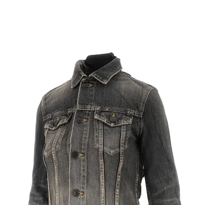 Balenciaga Dark Grey Denim Jacket With Laces Women In Gray