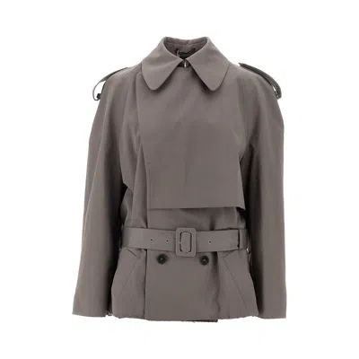 Mm6 Maison Margiela Stretch Cotton Trench Coat With Belted Waist In Gray