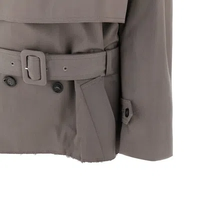 Mm6 Maison Margiela Stretch Cotton Trench Coat With Belted Waist In Gray