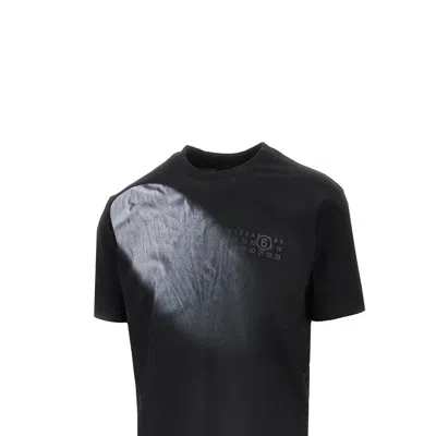 Mm6 Maison Margiela Mm6 By Maison Margiela Gradient Effect Black T-shirt With Subtle Graphic Print In Blue