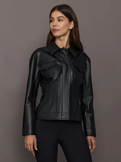 Norma Kamali Fitted Synthetic Leather Long Sleeve Jacket In Black