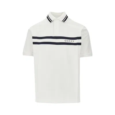 Gucci Stretch Piquet Polo Shirt With Striped Print In White