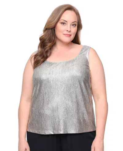 Alex Evenings 8427715 Plus Size Two Piece Jacket Formal Top In Silver