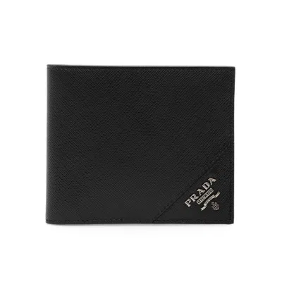 Prada Saffiano Leather Billfold Wallet In Black