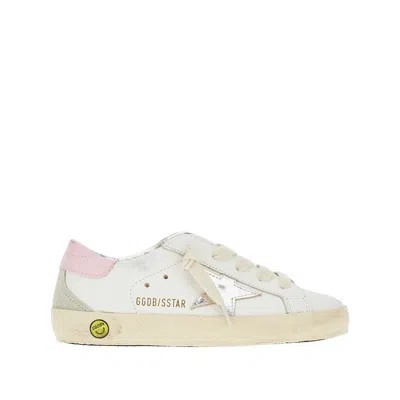 Golden Goose Kids Super-star White And Pink Leather Sneakers In Multi