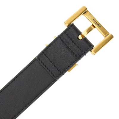 Saint Laurent Cassandre Ysl Croc-embossed Leather Belt In Black