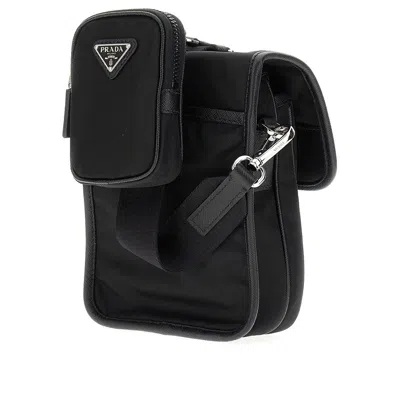 Prada Re-nylon And Saffiano Leather Shoulder Bag In Black