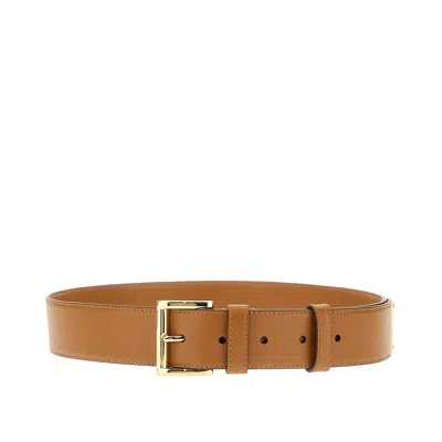 Prada Leather Belt With Triangle Logo In Brown