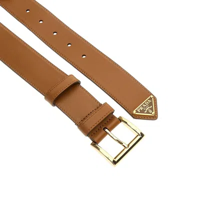 Prada Leather Belt With Triangle Logo In Brown