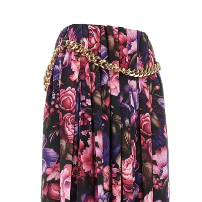 Balenciaga 'ai Purple Bouquet' Satin Long Skirt In Multi