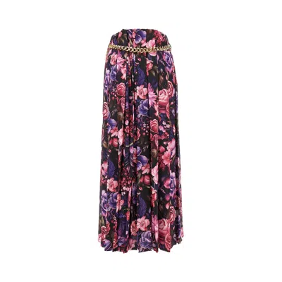 Balenciaga 'ai Purple Bouquet' Satin Long Skirt In Multi
