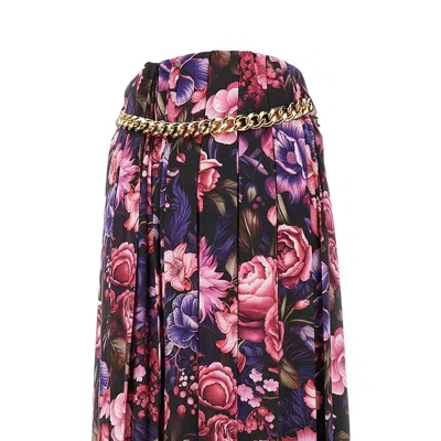 Balenciaga 'ai Purple Bouquet' Satin Long Skirt In Multi
