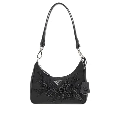 Prada Re-edition Shoulder Bag Chain Strap In Black