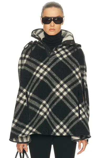 Burberry Check Wool Cape Poncho With Hood In Black
