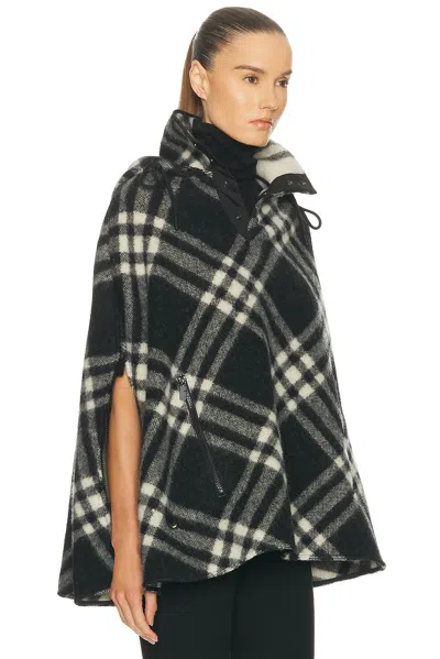 Burberry Check Wool Cape Poncho With Hood In Black