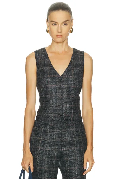Gabriela Hearst Coleridge Vest In Charcoal Multi Wool Silk Clubcheck Plaid In Multi