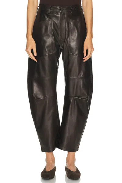 Nili Lotan Mid-rise Barrel Leg Lammleder-hose Shon Leather In Brown