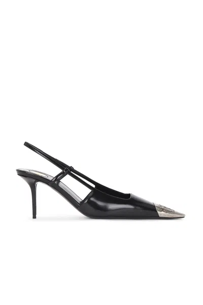 Saint Laurent Jeanne Slingback Pumps In Glazed Leather With Metal Toe Shoes In Black