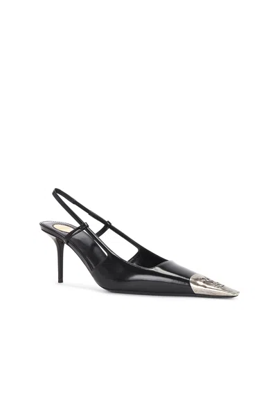 Saint Laurent Jeanne Slingback Pumps In Glazed Leather With Metal Toe Shoes In Black