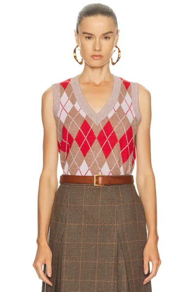 Re/done Argyle Vest In Red Combo In Multi
