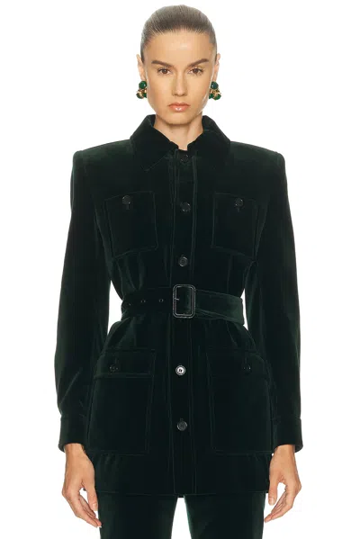 Saint Laurent Saharienne Belted Cotton Velvet Jacket In Black