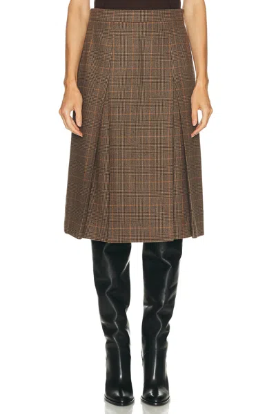 Saint Laurent Prince Of Wales Wool And Cashmere Midi Skirt In Multi
