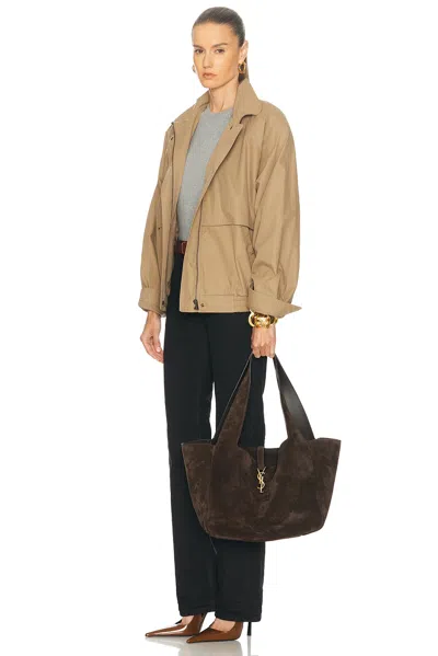Saint Laurent Bea Ysl Cabas Tote Bag In Suede In Gray