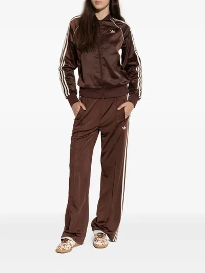 Adidas Originals Sst Adicolor Satin Zip-up Jacket In Brown