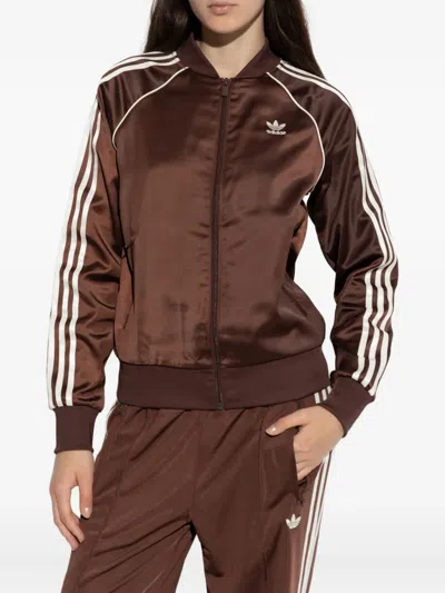 Adidas Originals Sst Adicolor Satin Zip-up Jacket In Brown